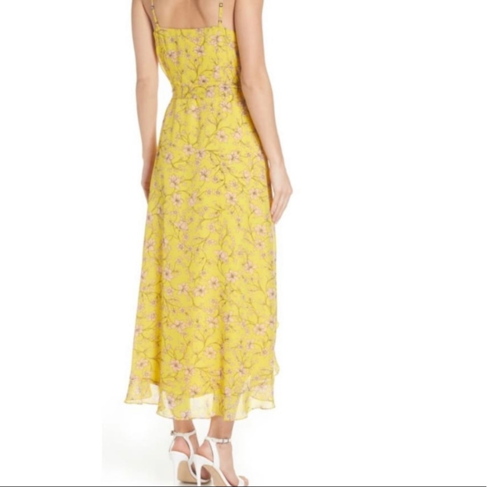 AVEC LES FILLES FLORAL HIGH/LOW WRAP MIDI DRESS IN CANARY YELLOW MULTI - Picture 2 of 5